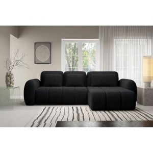 Meublesline Canapé d'angle convertible cianti – canapé lit 304 cm avec coffre de rangement en tissu bouclette Noir