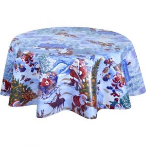 Habitable - Nappe en toile cirée ronde NEIGE - Diam. 135 cm - Bleu - NEIGE