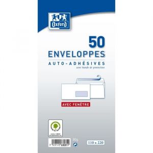 Oxford 100100144 - Sachet de 20 enveloppes 110x220 (DL) 80g/m², auto-adhésives, avec fenêtre 35x100