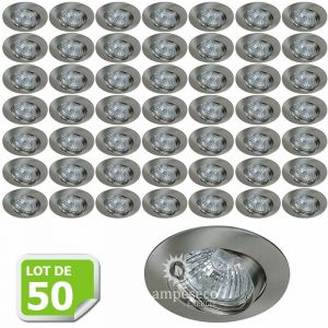 Lampesecoenergie Lot de 50 Support encastrable orientable ronde pour ampoules halogènes, CFL ou LED diametre 81mm Couleur acier brossé ref.970