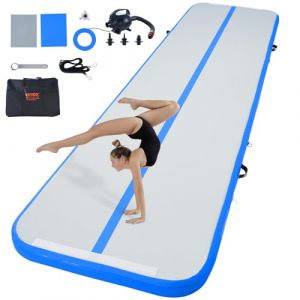 VEVOR Tapis de Gymnastique Gonflable 10 cm Épaisseur, Piste d’Acrobatie avec Pompe Électrique, Tapis d'Entraînement pour Usage Domestique/Salle de Sport/Yoga/Cheerleading/Plage/Parc/Eau, 4 m, Bleu
