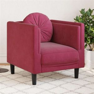 VidaXL Fauteuil avec Coussin, Chaise de Relaxation avec Accoudoirs et Dossier, Canapé de Salon Salle de Séjour Intérieur, Moderne, Rouge Bordeaux Velours