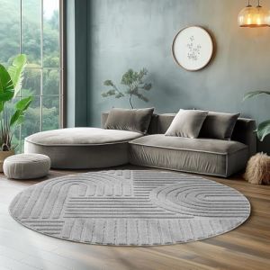 LIVUM Tapis Rond Salon, Chambre, Moderne et Design en Relief, Doux et Confortable