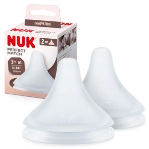 Nuk Tétines pour biberons Perfect Match, 3+ mois, S’adapte au palais de bébé, Évent anti-coliques, Sans BPA, TÉTINE M en silicone pour biberons, 2 pièces