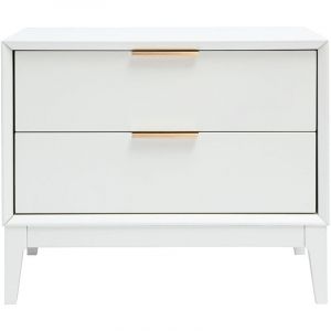 Miliboo Table de chevet blanche mat et m&eacute;tal dor&eacute; avec rangements L60 cm giana