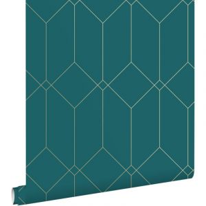 Estahome - papier peint art déco or, vert et bleu