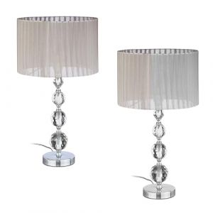 Relaxdays Lampe de chevet, lot de 2, douille E27, mélange de matériaux, H x D : 53 x 29,5 cm, gris et argenté