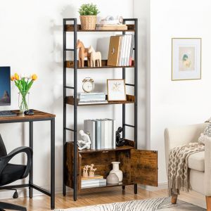 HOOBRO Étagère à Livres à 4 Niveaux, Bibliothèque, Bibliothèque Industrielle avec Armoire de Rangement, Étagère de Rangement