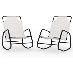 VidaXL Chaises longues &agrave; bascule 2 pcs Cr&egrave;me Acier et textil&egrave;ne Cream