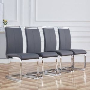 Lot de 4 Chaises cantilever, structure en métal chromé, rembourrage doux avec revêtement en simili cuir, gris