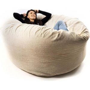 Image de Pouf Rond xxl, Déhoussable avec Billes, Velours Côtelé ultra doux Beige, Intérieur pour Salon, Chambre - TiTAN
