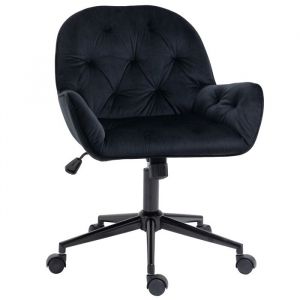 Vinsetto - Chaise de bureau velours design Chesterfield effet capitonn&eacute; pi&egrave;tement m&eacute;tal noir