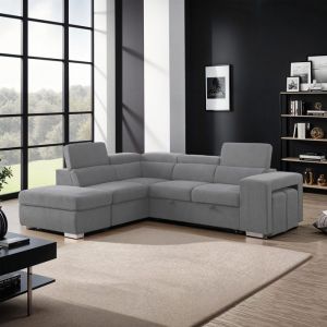 Mes M&s - Canap&eacute; d'angle &agrave; gauche convertible 7 places velours gris clair - sven