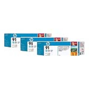 Image de HP C9486A - Lot de 3 cartouches d'encre n°91 cyan clair (775ml)