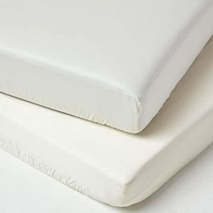 Lot de 2 Draps housse lit bébé en coton égyptien Bio 400 fils Crème, 70 x 140 cm - Homescapes