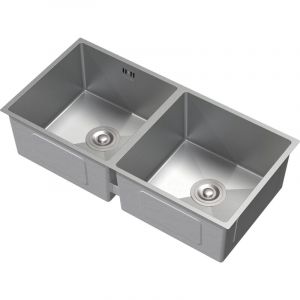 Ml-design - vier Double en Acier Inoxydable, 81,5 x 40 cm, Argenté, avec Vidage et Trop-Plein, Bassin à Encastrer Sous Plan, Rectangulaire, 2 Bacs