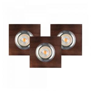 home24 Lot de 3 Plafonnier encastrable en H&ecirc;tre teint&eacute; Noyer, Plaque Bois 10 cm, VITAR - BRITOP