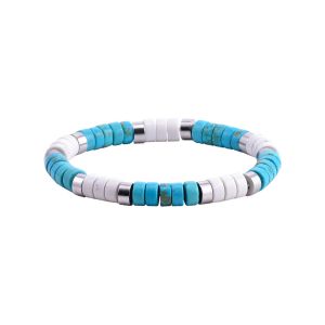 Bracelet Perles Heishi Turquoise Bleu Et Turquoise Blanche