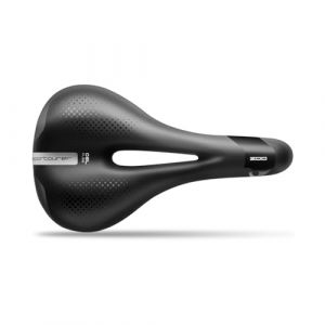 Selle Italia Zoo Gel Flow - Selle V&eacute;lo Ville, Urbaine VTC & VTT, L&eacute;g&egrave;re, Trou Anatomique, Gel, Bandes R&eacute;fl&eacute;chissantes - Taille L3, Noir
