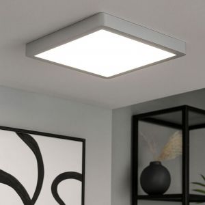 Eglo Plafonnier LED Molay, 1 lampe en saillie flamme en acier et plastique, plafonnier en argent, blanc, lampe en saillie LED blanc chaud, L x l 28,5 cm