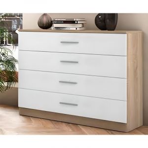 Pegane Buffet commode, meuble de rangement coloris chêne cambrian, blanc - Longueur 100 x Profondeur 40 x Hauteur 84 cm -