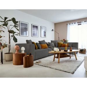 Colombine - canapé modulable d'angle droit - 5 places - en velours côtelé - gris foncé - Gris foncé