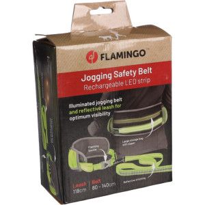 Flamingo Laisse réfléchissante pour Chien Mains Libres - Laisse 118cm Centure 80-140cm - Chien de Course - Ceinture Réglable pour la Marche - Le Jogging - lumière LED et Bande LED arrière Rechargeable