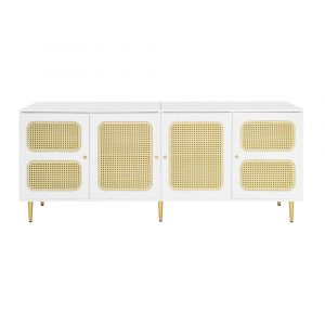 Buffet de cuisine blanc avec portes en cannage et pieds dorés