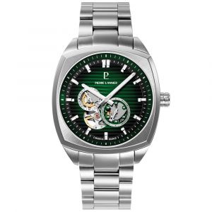 Pierre Lannier Montre Homme Arcadius Argenté Cadran Vert Bracelet Acier Argenté 22 Mm