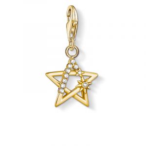 Thomas Sabo Pendentif Charm &eacute;toile pierres or Argent sterling 925, dor&eacute; or jaune 18 carats Jaune