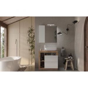 Meuble sur pieds NAPOLI - 2 tiroirs - 79 x 79 x 49 cm - blanc brillant & bois