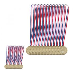 Relaxdays 24 x Goldmedaille Kinder, Band, Fackel, Auszeichnung für Siegerehrung, Medaillenset, 5 cm Ø, Plastik, Medaille, gold