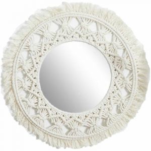 The home deco factory Miroir rond boh&egrave;me - Diam 55 Cm - Beige