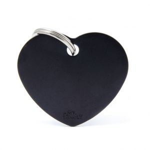 Myfamily Médaille basic grand cœur pour chien en aluminium noir