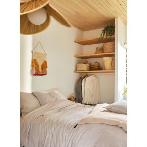 Blanc des vosges Drap housse coton lin Gramines, crème - Crème - 160 x 200 cm