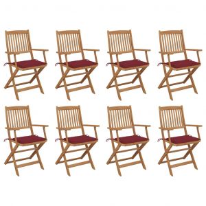 VidaXL Chaises pliables d'extérieur avec coussins 8 pcs Bois d'acacia - Rouge bordeaux
