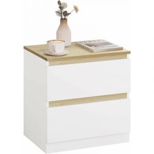 WOLTU Table de Chevet 40x30x41 cm. Table de Nuit en Bois. Chevet de Lit . Table d'appoint. Blanc+Chêne