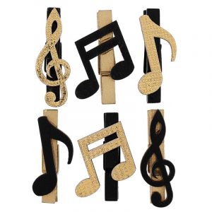 6 Notes de Musique sur Pince Or & Noir