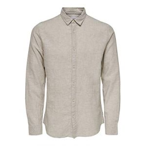 Only & Sons Onscaiden Ls Solid Linen Shirt Noos Chemise, Chinchilla, L Homme