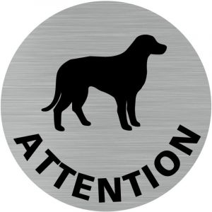 Signaletique.biz France - Pictogramme Attention au chien (Q0468). Autocollant souple effet alu brossé ou plaque de porte alu brossé ep 2mm au choix