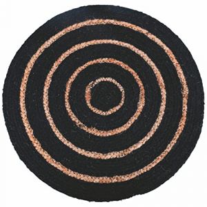 Set de Table Rond Noir en Coton, détails en Spirale en Jute Ø 38 cm, Natural