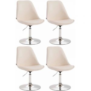 Lot de 4 Chaises de salle &agrave; manger Maverick similicuir avec pied trompette, Cr&egrave;me/Chrome