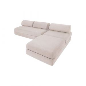 Canapé d'angle convertible 6 places - Tissu imperméable - Beige clair