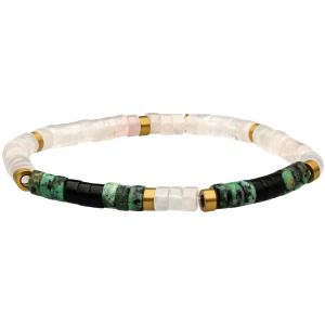 Bracelet Perles Heishi 4mm Turquoise Africaine Quartz Rose Et Agate Noire