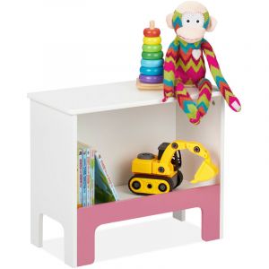 Image de Relaxdays Étagère pour enfants, 1 compartiment, HxLxP : 40,5x48x24 cm, livres et jouets, petite bibliothèque, blanc-rose