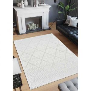 Toutapis - Tapis salon motif géométrique en relief et doux blanc maldives 21 200x290 cm