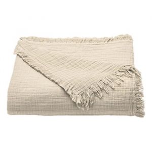 Couvre lit à franges Brehat Gaze de Coton stonewashed Toison dor - Brehat Galet - 270 x 250 cm