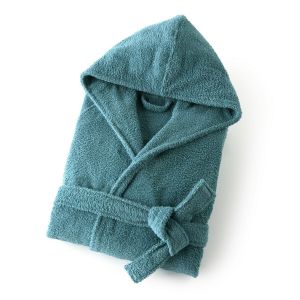 Peignoir capuc adulte coton bio 450 g/m Bleu Paon Taille 46/48