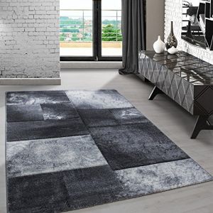 Carpetsale24 Tapis de salon Gris 80x150 cm, design à carreaux avec marbré, tapis sculpté à la main, tapis à poils courts