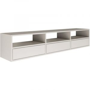 Selsey - framme &ndash; meuble tv suspendu &agrave; trois abattants et &eacute;tag&egrave;res ouvertes &ndash; blanc &ndash; 150 cm
